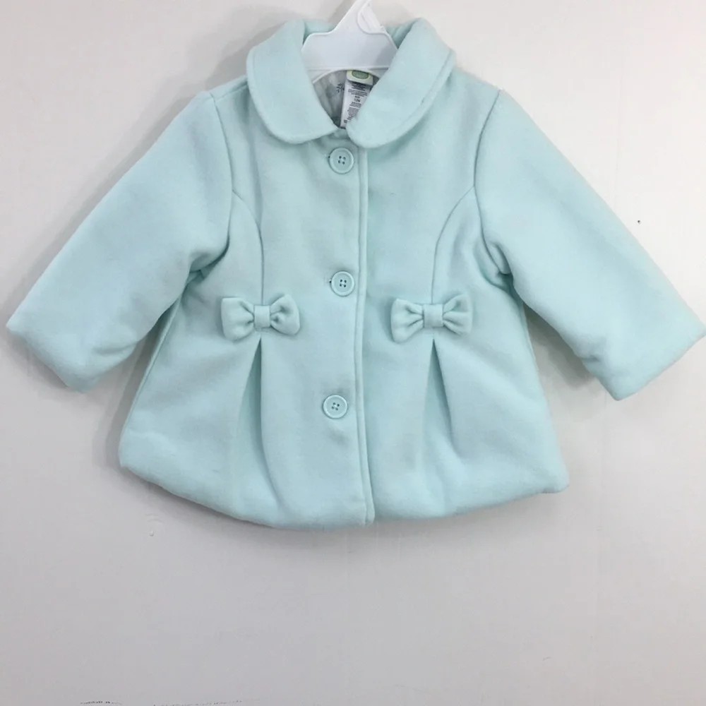 Little Me Girls Mint Green Dress Pea Coat With Bows Size 12 M NEW Without Tags